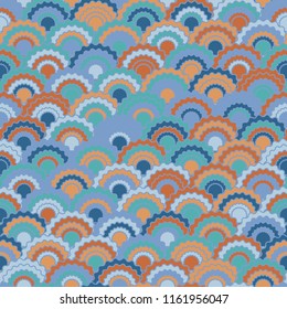 Scales vector brown and blue seamless background pattern.