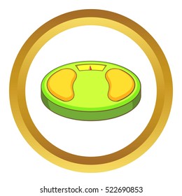 Scales vector icon in golden circle, cartoon style isolated on white background