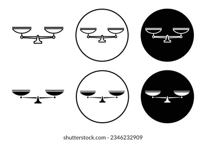 Scales vector icon set. law integrity sign. legal justice vector symbol in black color. weigh balance vector sign.