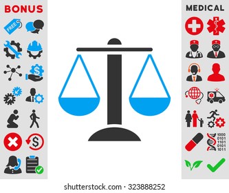 Scales vector icon. Style is bicolor flat symbol, blue and gray colors, rounded angles, white background.
