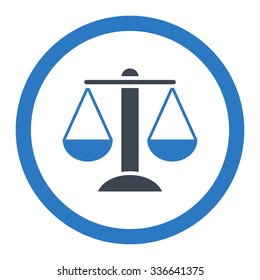 Scales vector icon. Style is bicolor flat rounded symbol, smooth blue colors, rounded angles, white background.
