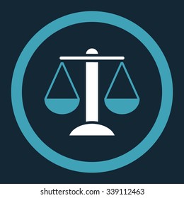 Scales vector icon. Style is bicolor flat rounded symbol, blue and white colors, rounded angles, dark blue background.