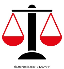 Scales vector icon. Style is bicolor flat symbol, intensive red and black colors, rounded angles, white background.