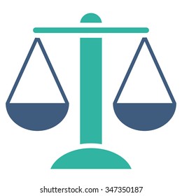 Scales vector icon. Style is bicolor flat symbol, cobalt and cyan colors, rounded angles, white background.