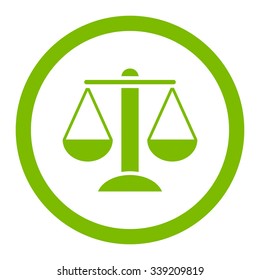 Scales vector icon. Style is flat rounded symbol, eco green color, rounded angles, white background.