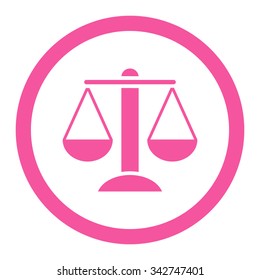 Scales vector icon. Style is flat rounded symbol, pink color, rounded angles, white background.