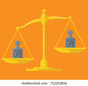 Scales vector social concept. Real life illustration media