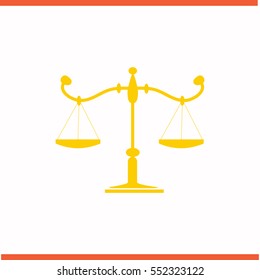 Scales vector yellow icon on white background. Scales symbol stock bitmap illustration. Business picture.
