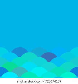 scales, wave card banner design for text abstract simple Nature background with japanese circle pattern blue green. Vector illustration