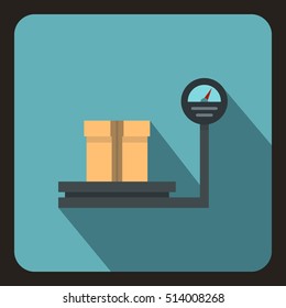 Scales for weighing with box icon. Flat illustration of scales with box vector icon for web