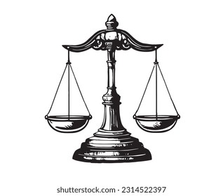 Scales for weighing, libra, justice, hand drawn. Vector hand drawn isolated on white background