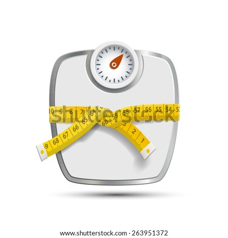 Scales for weighing with the measuring tape. Vector image.