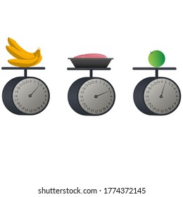 Scales. Weighing products, vector illustration