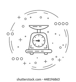 Scales for weighing things, products, people, painted in the technique outline. Linear icons of scales.