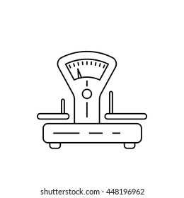 Scales for weighing things, products, people, painted in the technique outline. Linear icons of scales.
