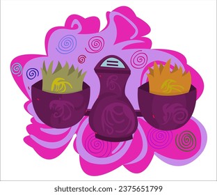 A scales, weighing two crowns in equal, vintage background. This cartoon illustration can be used as  an image for managering and business companies, and their advertising materials. Vector, isolated.