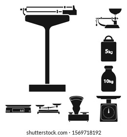 Scales for weighing vector black icon set.Vector isolated illustration weigher balance .Icon set of instrument weigher and scales.