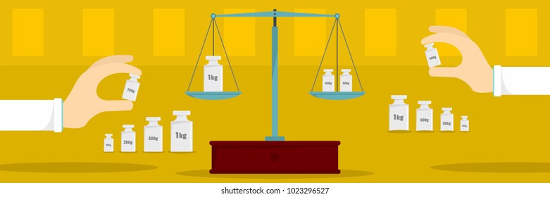 Scales weight banner. Flat illustration of scales weight vector banner for web