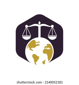 Scales and world symbol or icon. Unique law and globe logotype design template.