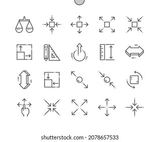 Scaling arrow. Measurement, pointer, interface, instrument, button, direction, size and measure. Pixel Perfect Vector Thin Line Icons. Simple Minimal Pictogram