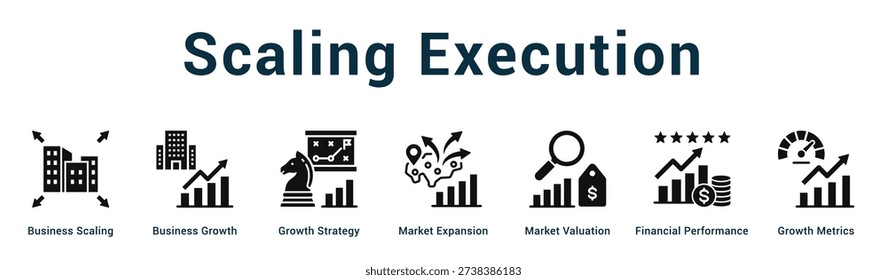 Scaling Execution  Modern and clean web banner illustration vector featuring thematic icons