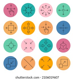 Juego de iconos de escalado . Elementos vectoriales del paquete de símbolos de escala para la web infográfica. con color de tendencia