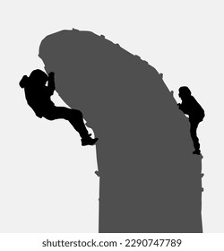 Scaling New Heights: Vector Silhouette Illustration of Two Boys Climbing a Challenging Wall at an Indoor Climbing Gym isolated on white