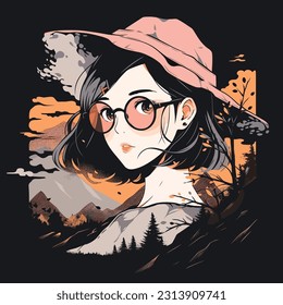 Scaling New Heights: Vibrant Vector Art Depicting Girls as Mountain Explorers
