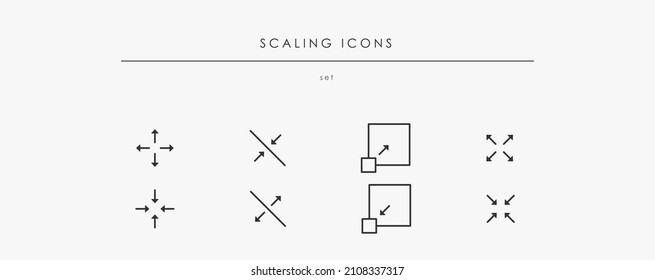 Scaling Related Vector Icon Set. Vector Increase And Reduce Linear Symbols. Size Buttons For Web Design In Isolation