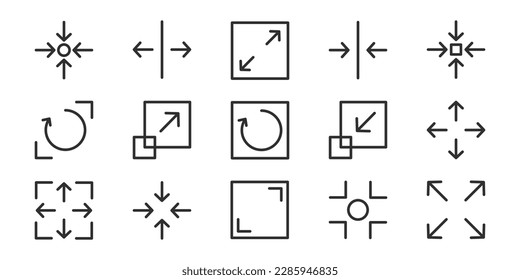 Scaling, resize vector line editable icons set