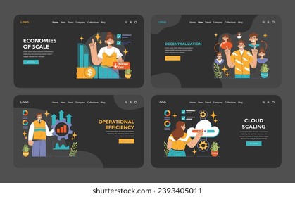 Scaling Strategy concept. Steps to successful business growth, featuring target achievement and efficiency. Business development, market reach, and cost-effective operations. Flat vector illustration