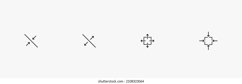Scaling vector line icons. Resize symbol set isolated on white background. Size buttons collection