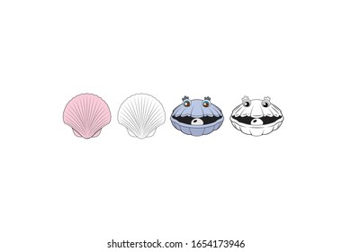 Scallop Animal Cartoon Vector Illustration Bundle