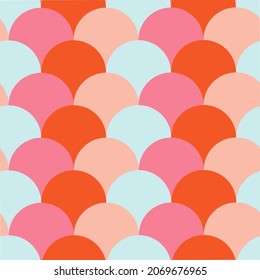Scallop background design.Fish tail, scale seamless pattern in soft pink and blue colors