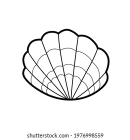 Scallop big shell outlined for coloring page isolated on white background