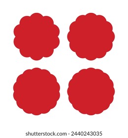 Scallop circle red shapes icon set. Round symbols with scalloped edges isolated on a white background.