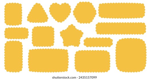 Scallop edge border and frame. Square circle and rectangle shape. Vector lace frill. Simple cute label. Cute decorative collection.