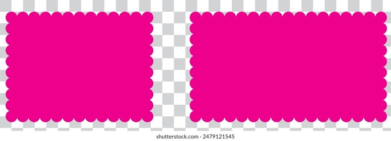 Borde y marco de borde de festón. Forma cuadrada de círculo y rectángulo. Vector encaje volante. Simple etiqueta linda. Contorno de colección decorativa