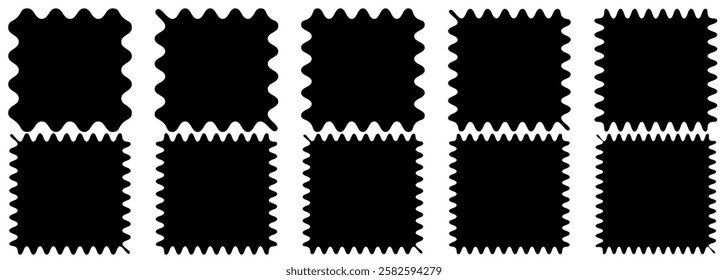 Scallop edge border and frame Zig zag Wavy Edge Rectangle, Square circle and rectangle shape. Simple label and sticker form. Vector illustration isolated on white background.