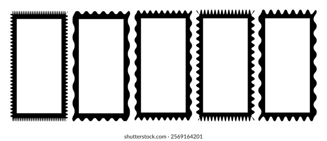 Scallop edge border and mirror, picture or photo rectangle frames with wavy border set. Empty text boxes or banners templates isolated on white background. Vector graphic illustration.