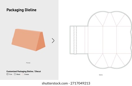 Skalpell Rand faltbare Verpackung Box Dieline weich gekrümmte Form Geschenkbox Vorlage