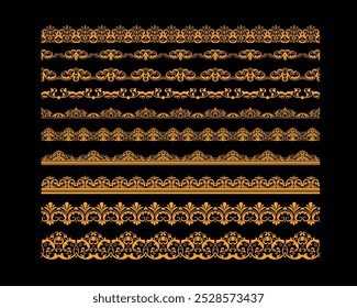 Scallop edge lace borders and dividers for frames or frill ribbons, vector ornament. Scallop pattern laces and vintage floral border silhouette for ornate lacework. Decorative seamless ornament border