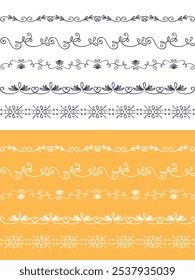 Scallop edge lace borders and dividers for frames or frill ribbons, vector fabric ornament. Scallop pattern laces and vintage floral border silhouettes for ornate lacework or trim decoration