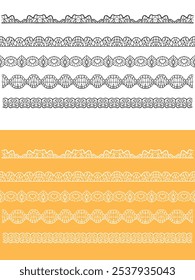 Scallop edge lace borders and dividers for frames or frill ribbons, vector fabric ornament. Scallop pattern laces and vintage floral border silhouettes for ornate lacework or trim decoration