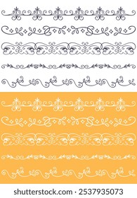 Scallop edge lace borders and dividers for frames or frill ribbons, vector fabric ornament. Scallop pattern laces and vintage floral border silhouettes for ornate lacework or trim decoration