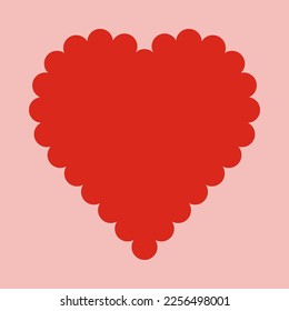 Scallop edge, love heart red icon. A heart-shaped symbol with scalloped edges. Isolated on a pale background.