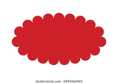 Icono rojo de forma ovalada de borde de festón. Símbolo de elipse con aristas festoneadas. Aislado sobre un fondo blanco.