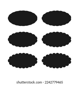 Scallop edge oval shapes icon set. A group of 6 ovals with scalloped edges. Isolated on a white background.