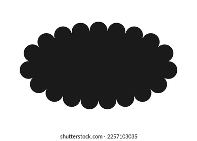 Scallop edge oval silhouette shape icon. An ellipse symbol with scalloped edges. Isolated on a white background.