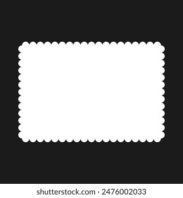 Scallop edge rectangle shape border frame. An empty white rectangular outline with scalloped edges on a black background.